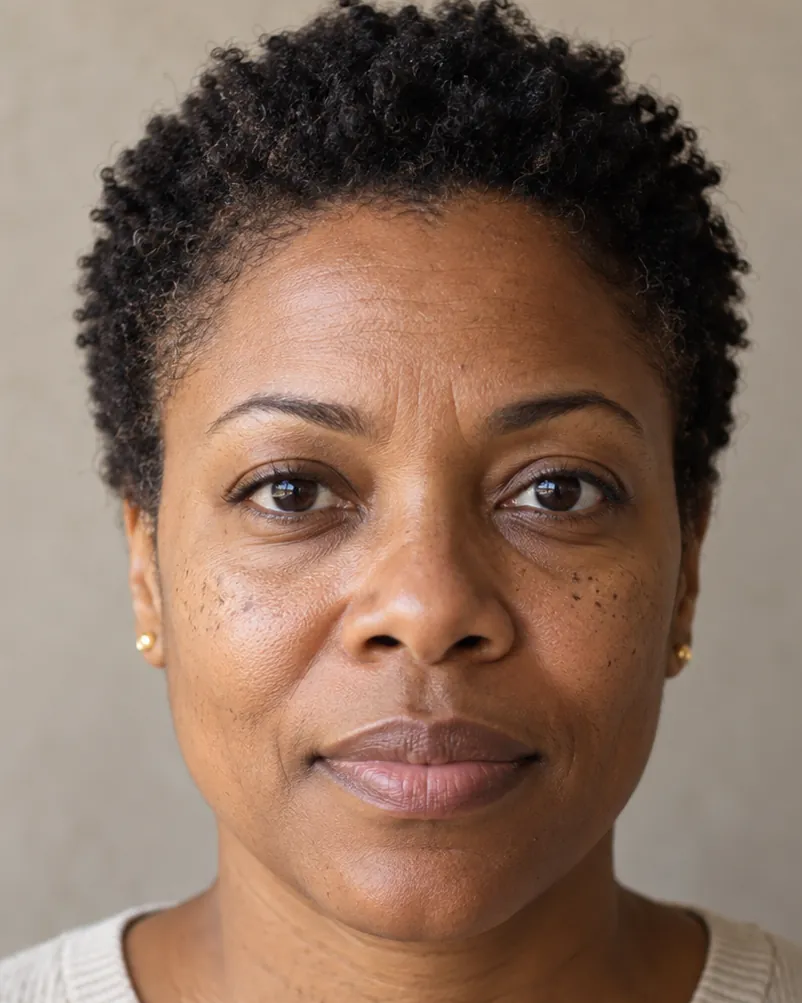 Simulation, before: visible lines on the forehead and between the brows at rest